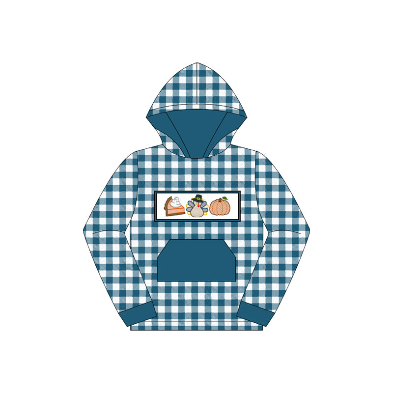 Blue polka dots turkey pumpkin pie kids Thanksgiving hoodie