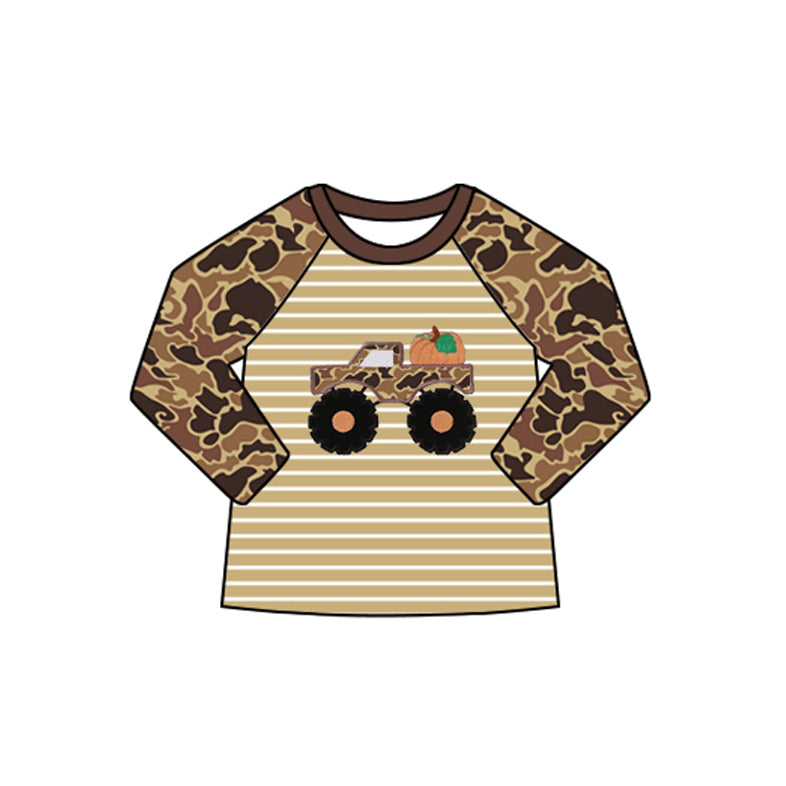 Camo long sleeves pumpkin tractor kids boys fall raglan
