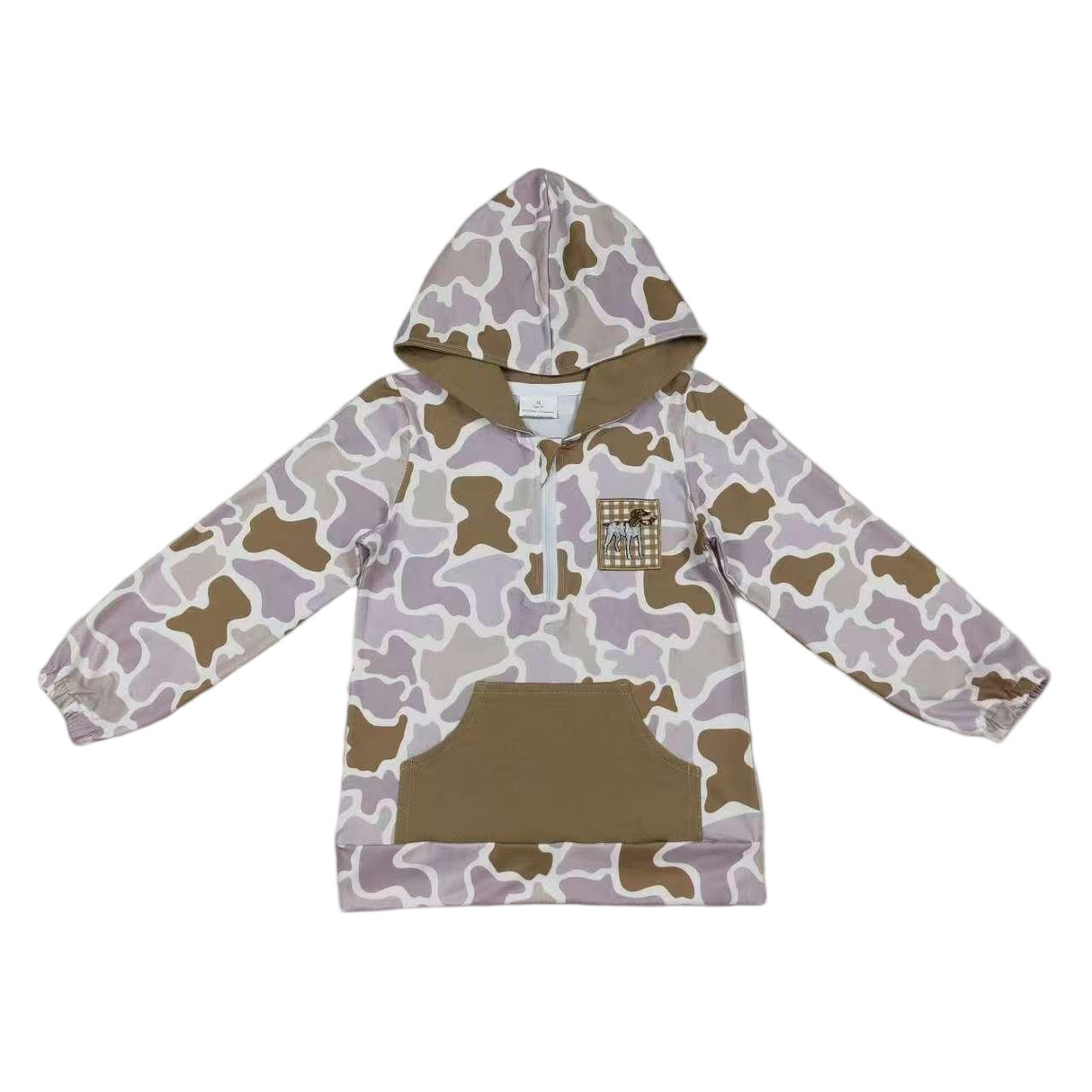 Long sleeves pocket camo plaid dog kids boys zipper hoodie