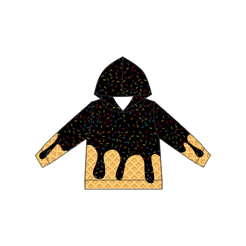 Long sleeves black ice cream sprinkle kids hoodie