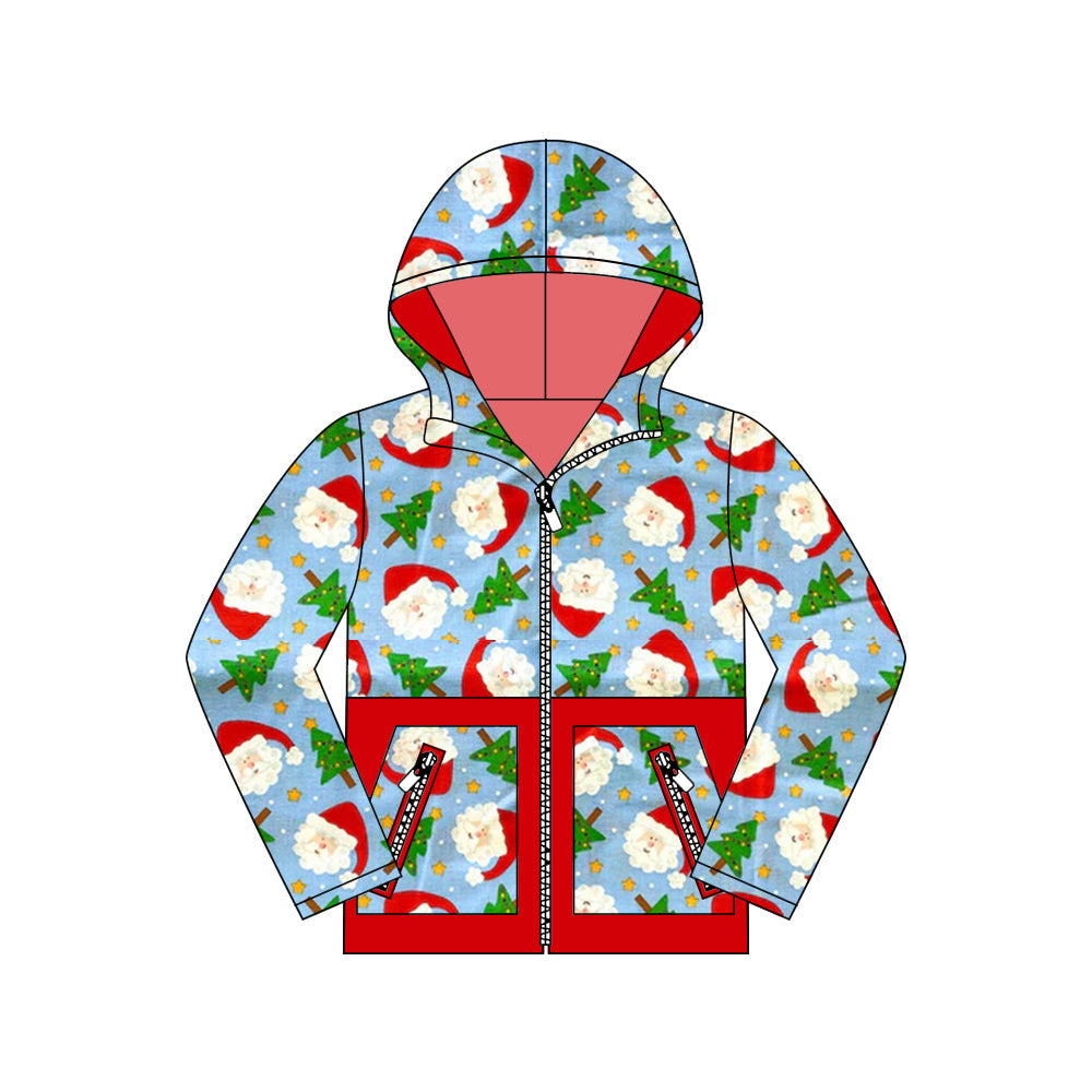 Santa Christmas tree pockets kids hooded jacket