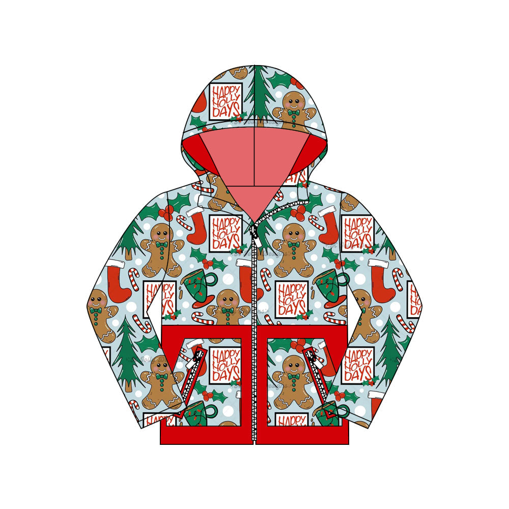 Happy Holly days gingerbread kids Christmas hooded jacket