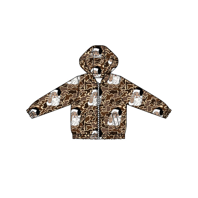 Long sleeves camo santa baby kids Christmas hooded jacket