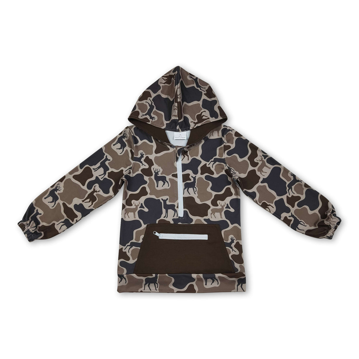 Long sleeves camo deer pocket zipper boy hoodie