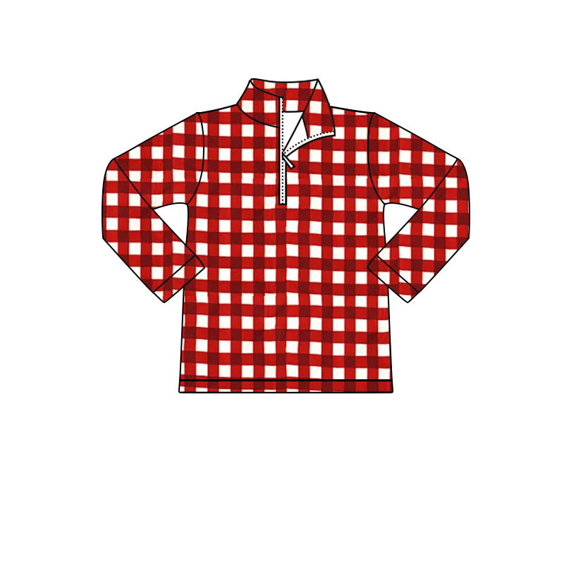Long sleeves red plaid baby kids Christmas zipper pullover