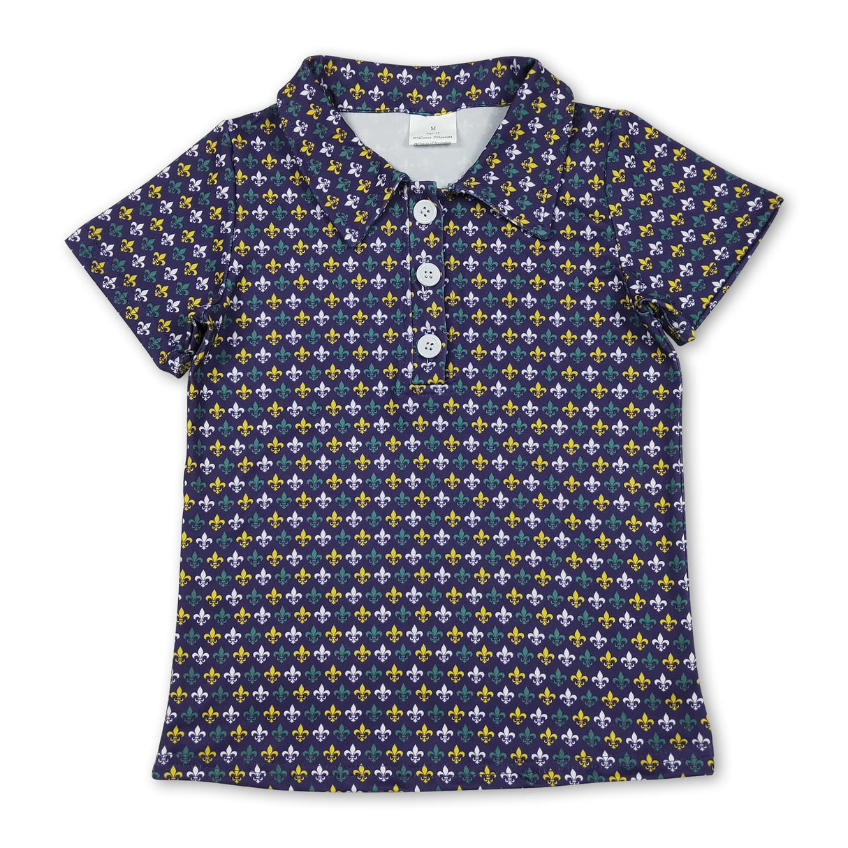 Purple green yellow short sleeves boys mardi gras polo shirt