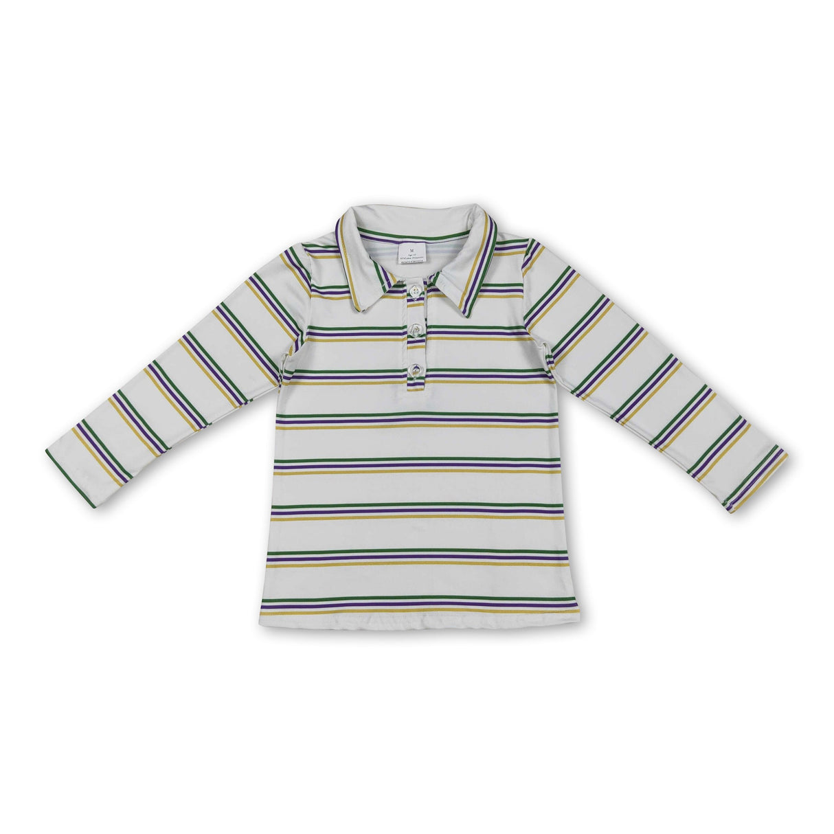 Green purple yellow stripe boys Mardi Gras polo shirt