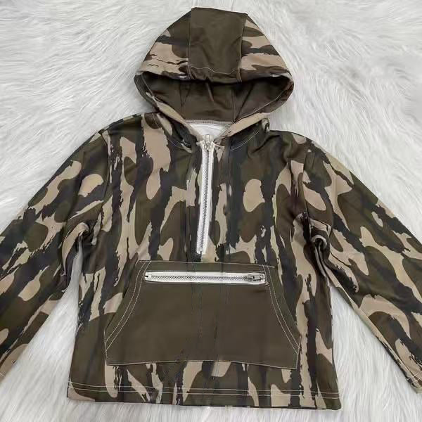 boy Long sleeves camo pocket zipper hoodie
