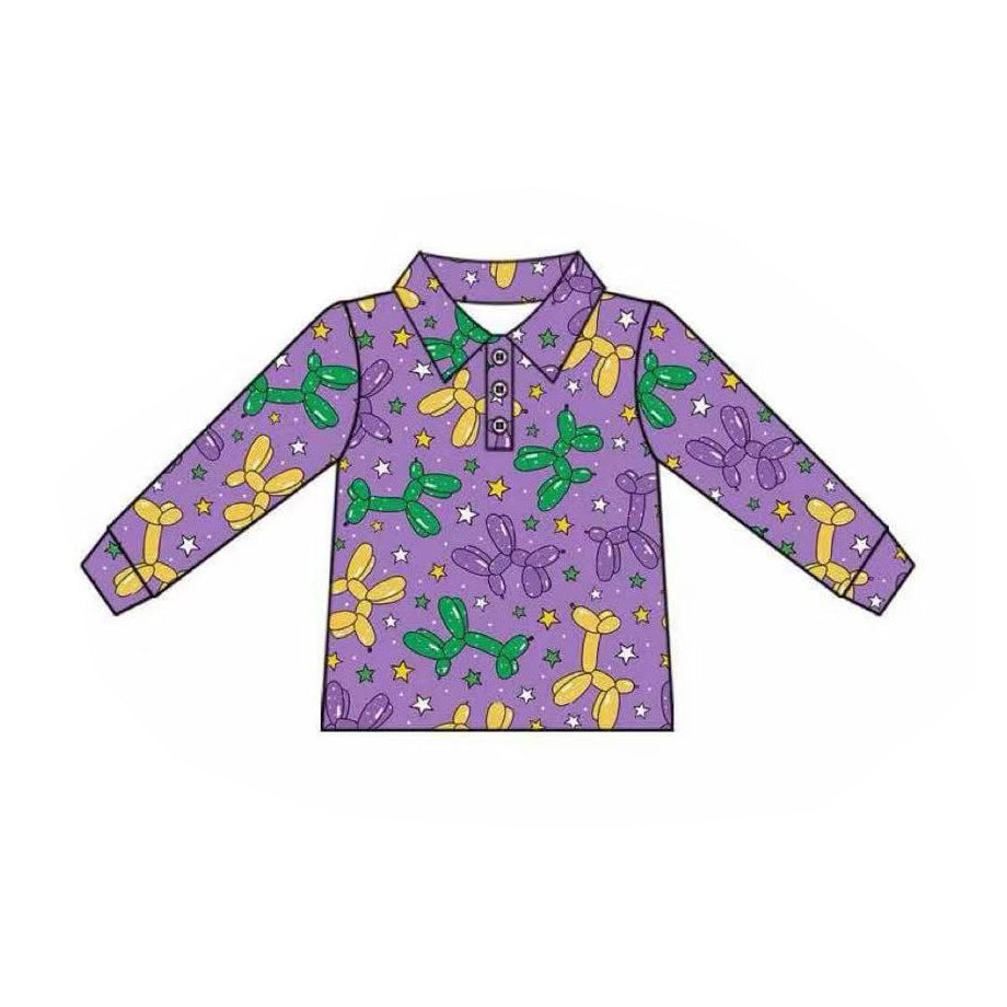 purple long sleeves yellow green balloon kids boys shirt