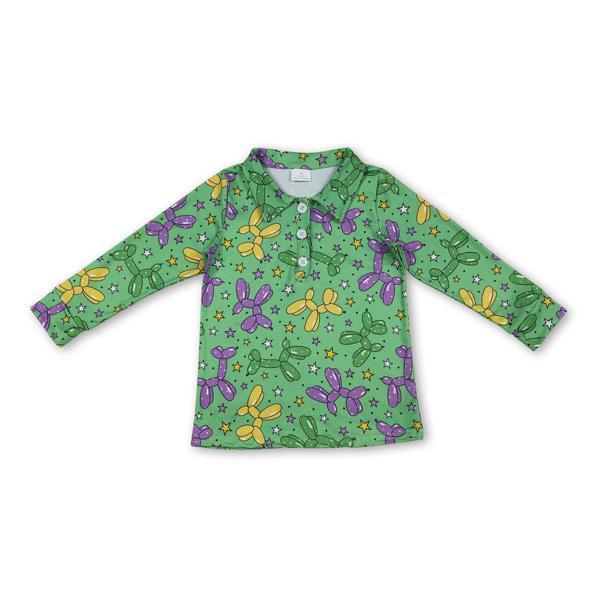 Green long sleeves balloon kids boys Mardi Gras shirt