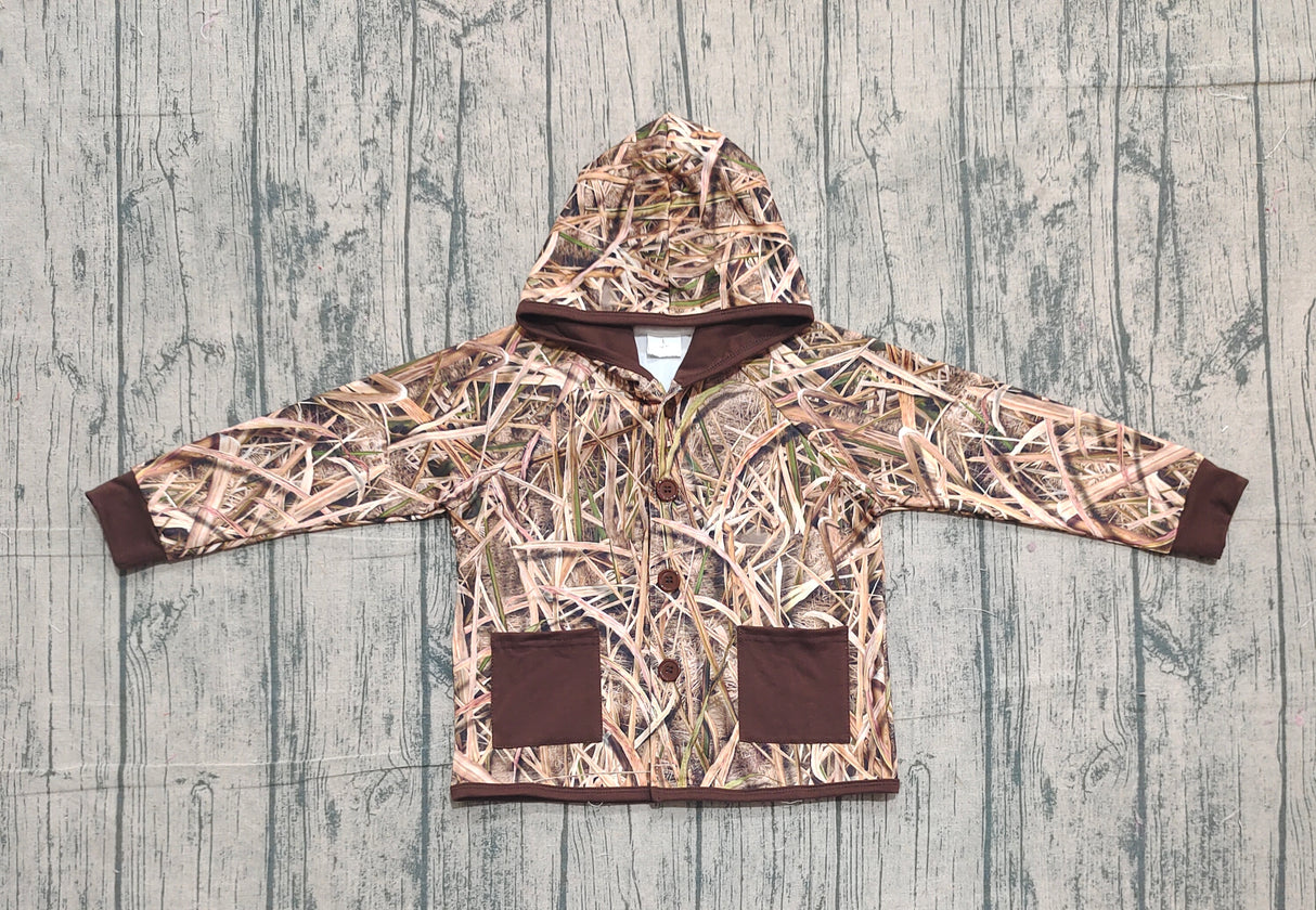 Dark brown pockets camo kids boys hooded jackets