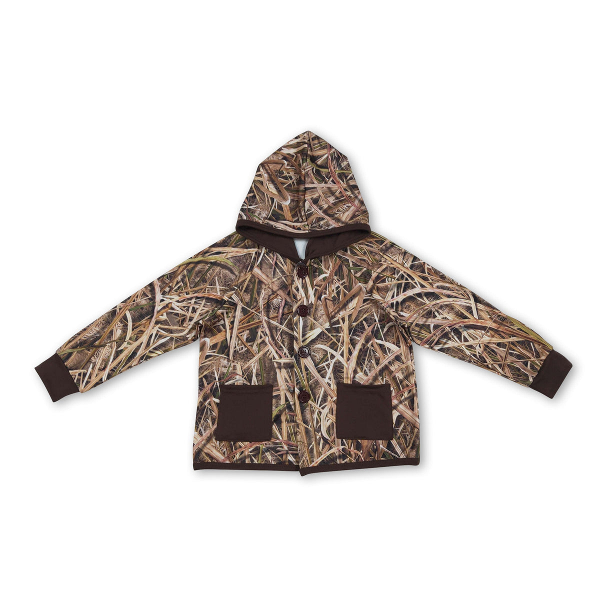 Dark brown pockets camo kids boys hooded jackets