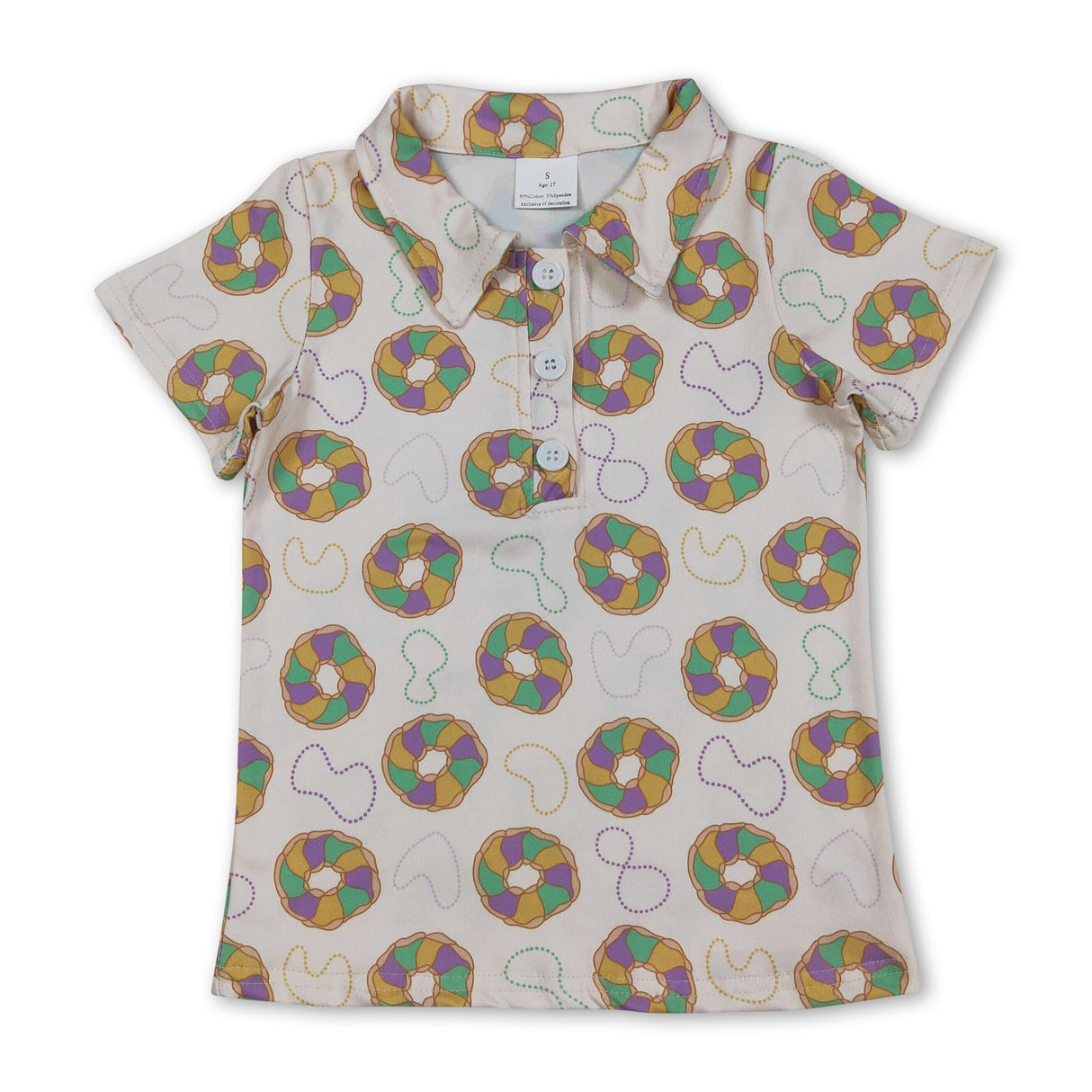 Purple yellow green donuts boys Mardi Gras polo shirt