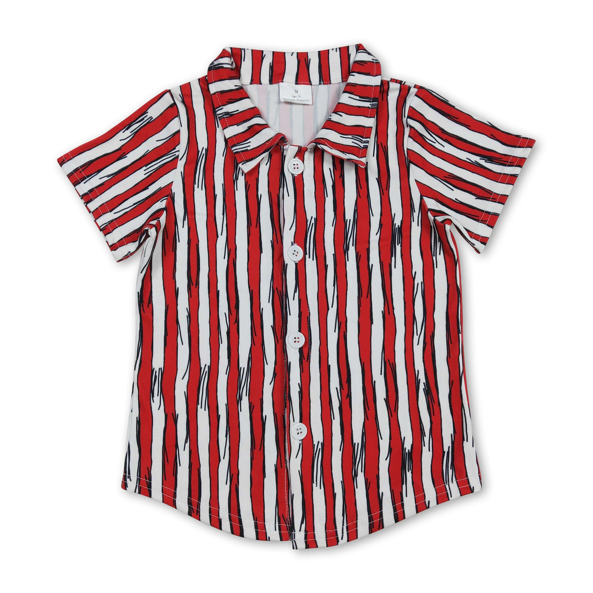 Short sleeves red stripe cat hat baby boy button down shirt