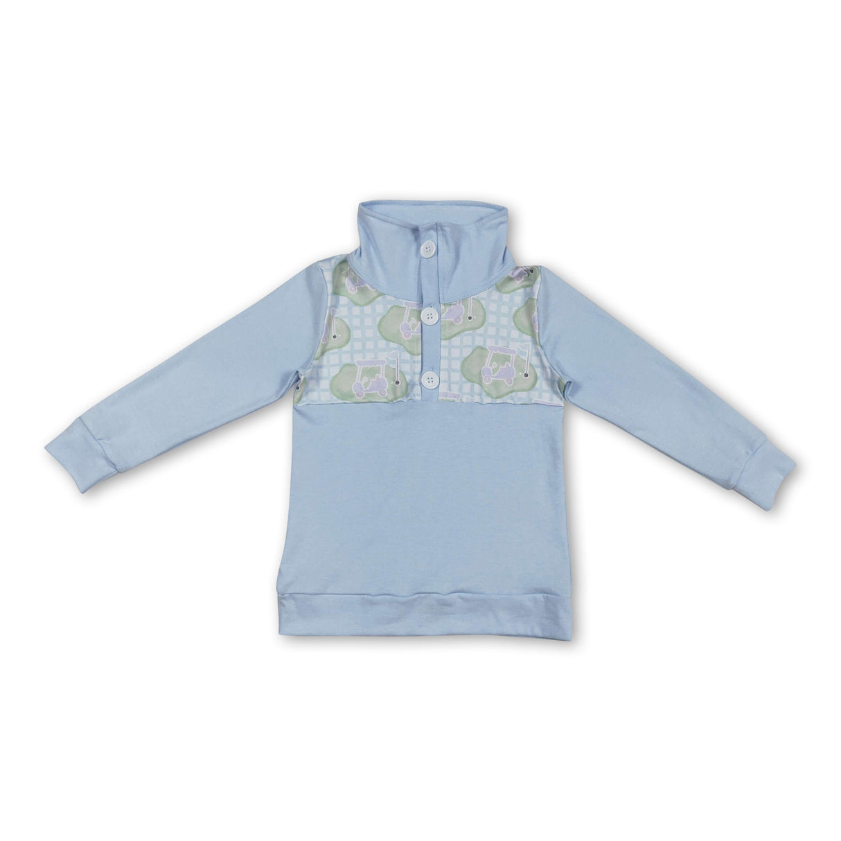 Light blue long sleeves plaid golf kids boys pullover