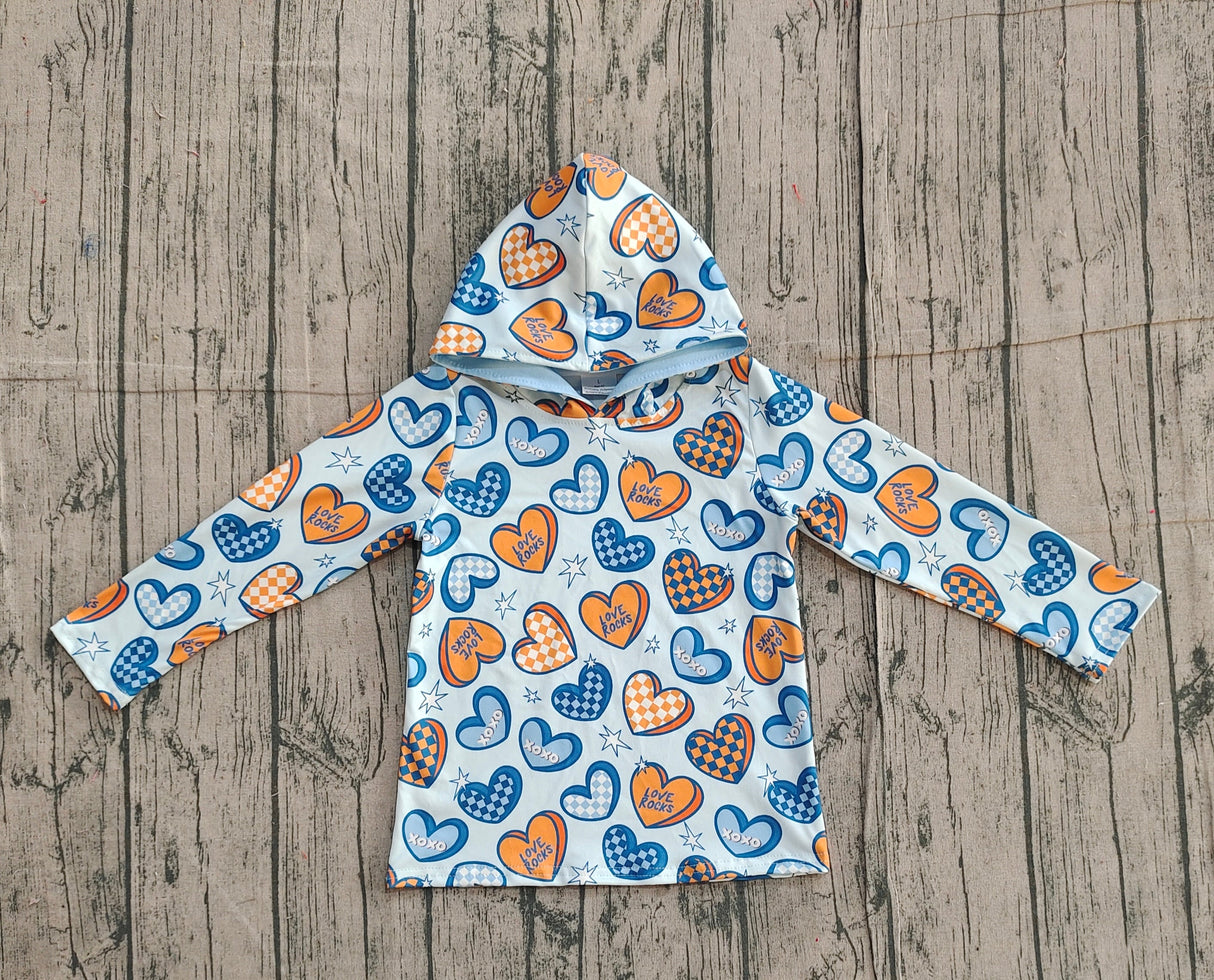 Long sleeves blue heart kids boys Valentine's hoodie