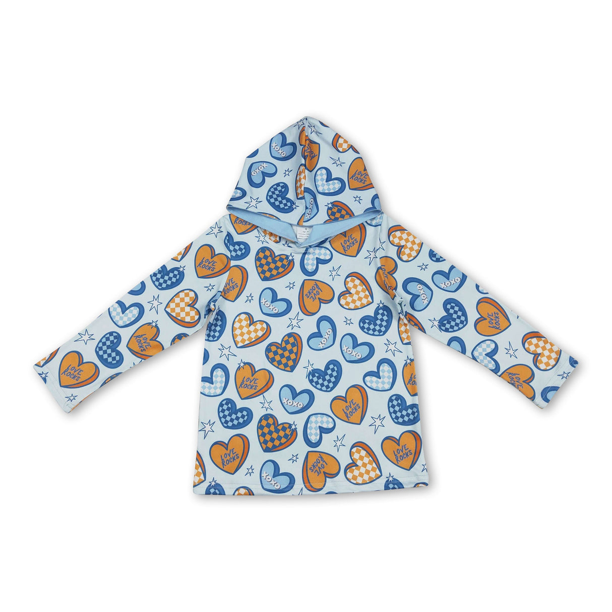 Long sleeves blue heart kids boys Valentine's hoodie