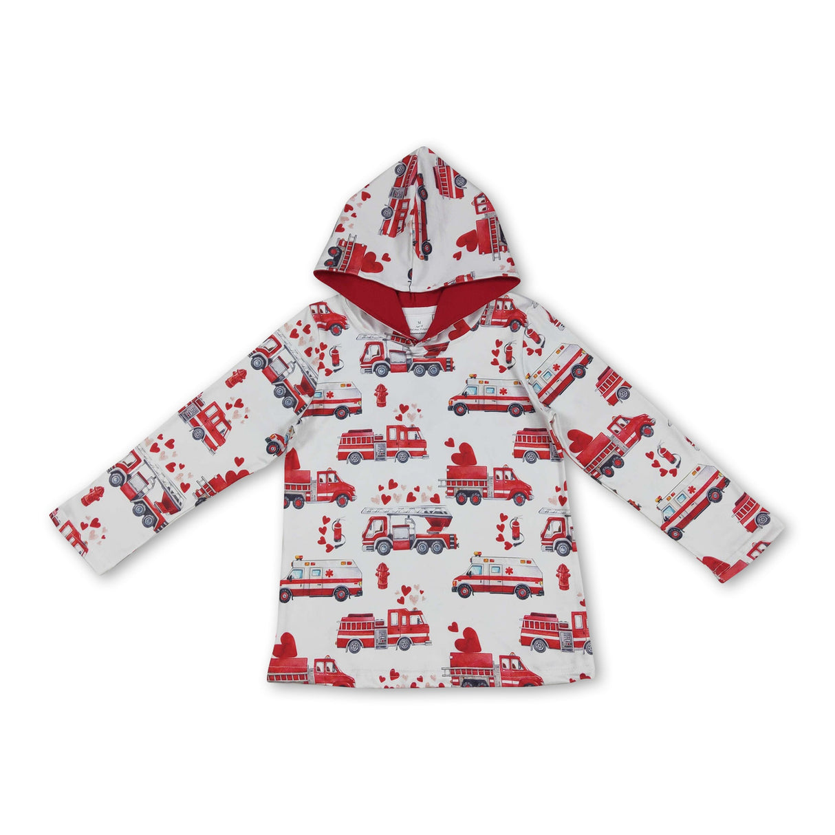 Long sleeves red heart fire truck boys Valentine's hoodie