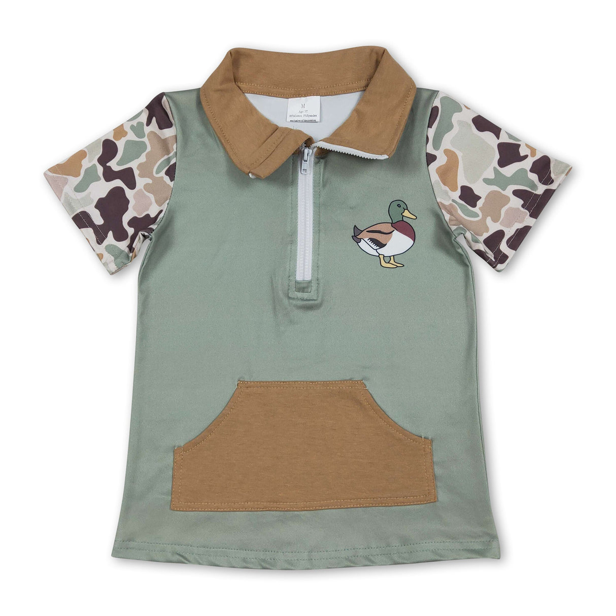 Camo short sleeves duck pocket kids boys pullover