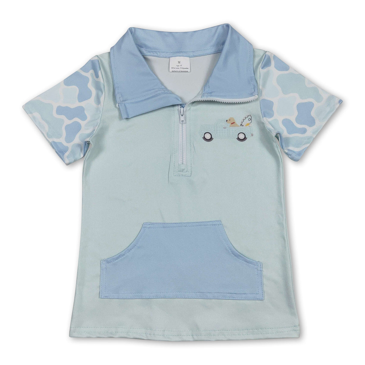 Camo short sleeves dog fishing pocket kids boys pullover