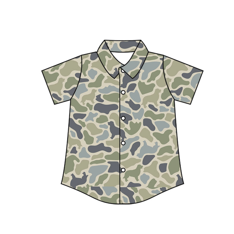 Short sleeves dog camo kids boys button down shirt