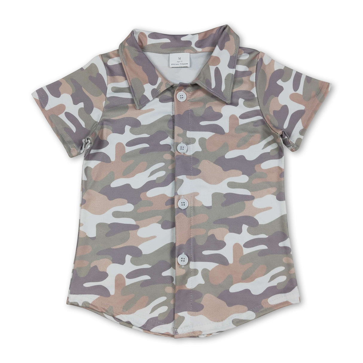 Short sleeves white camo kids boys button down shirt