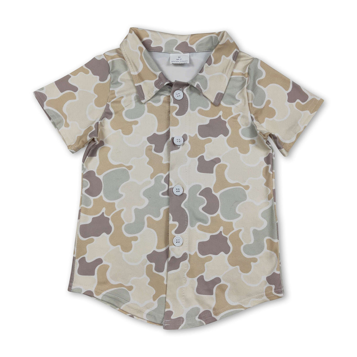 Short sleeves beige camo kids boys button down shirt