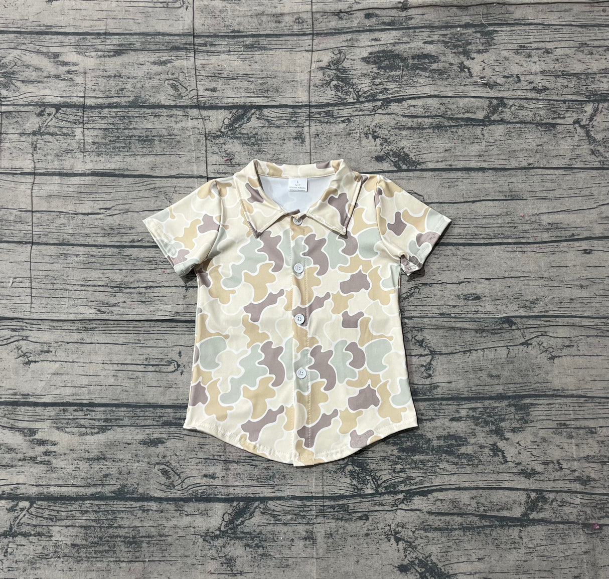 Short sleeves beige camo kids boys button down shirt