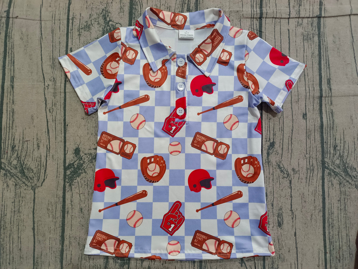 Short sleeves plaid baseball kids boys polo shirt