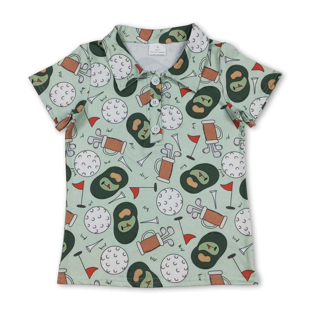 Short sleeves green flag golf kids boys polo shirt