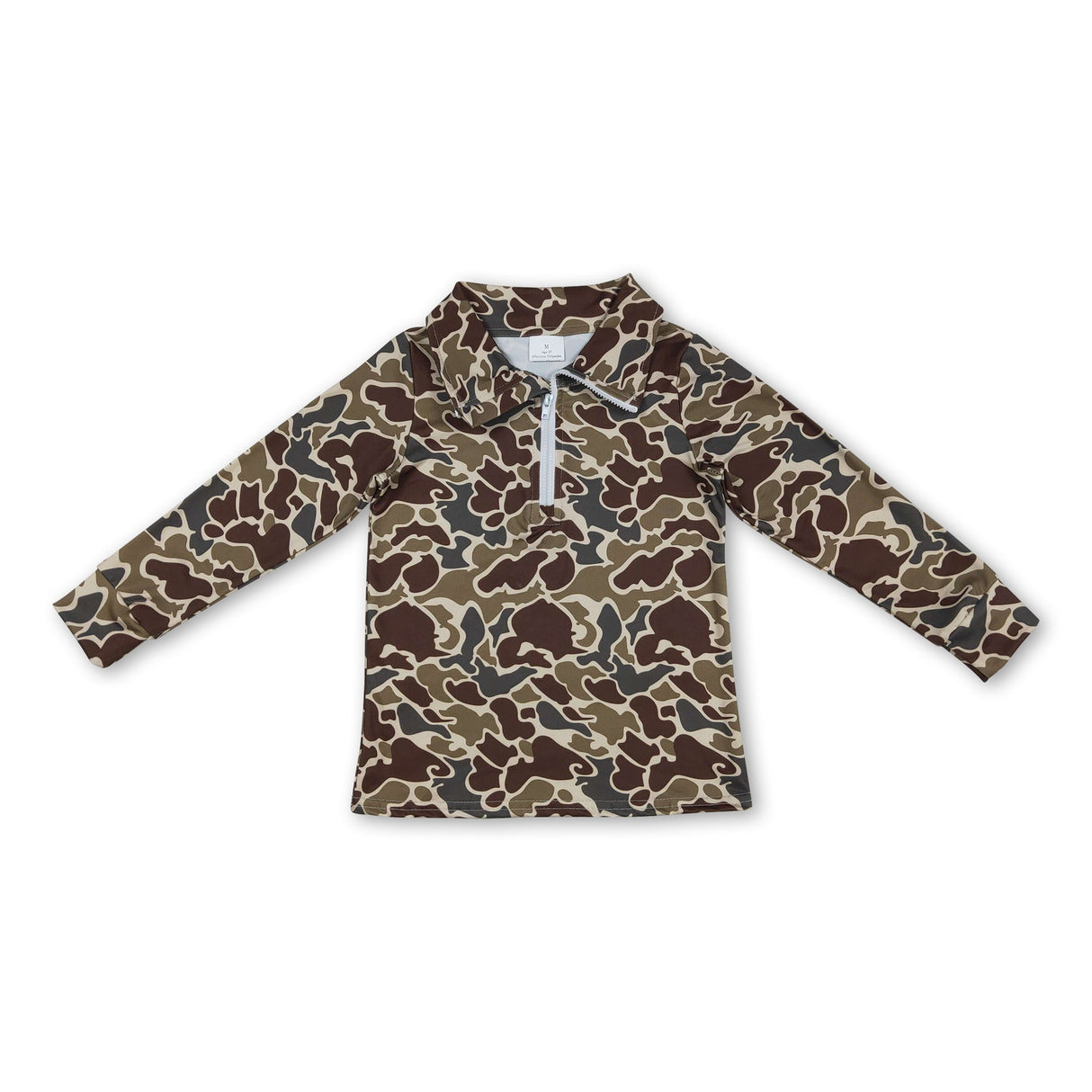 Long sleeves dark brown camo kids boys zipper pullover