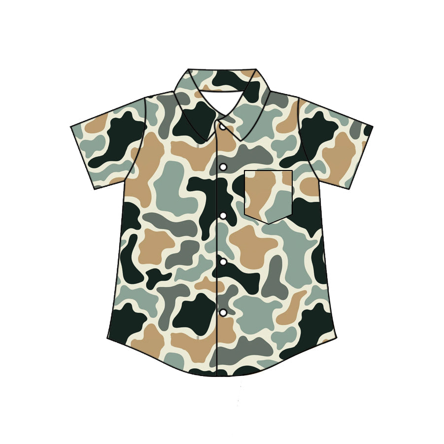 Black camo kids boys summer button down shirt