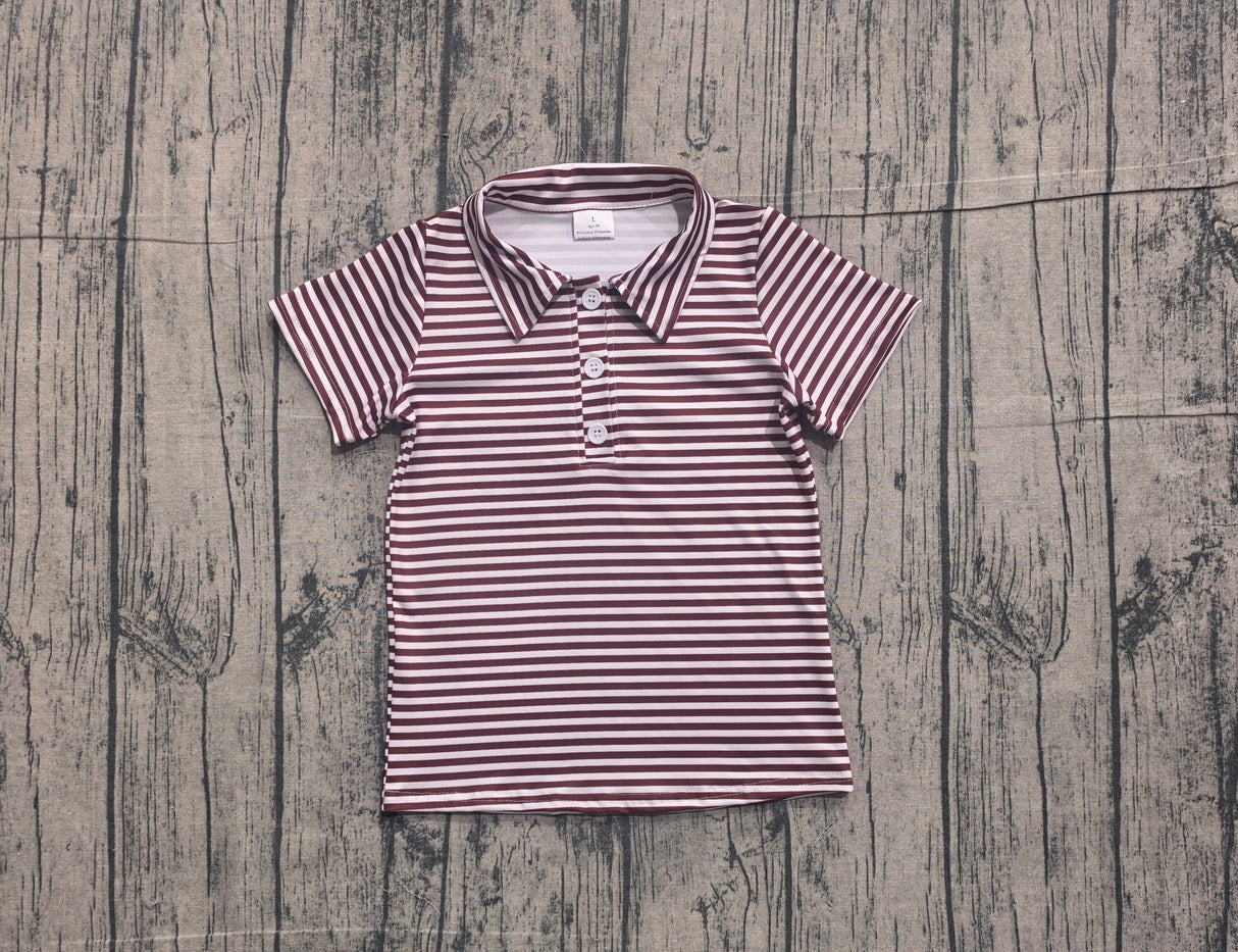 Short sleeves maroon stripe kids boys team polo shirt