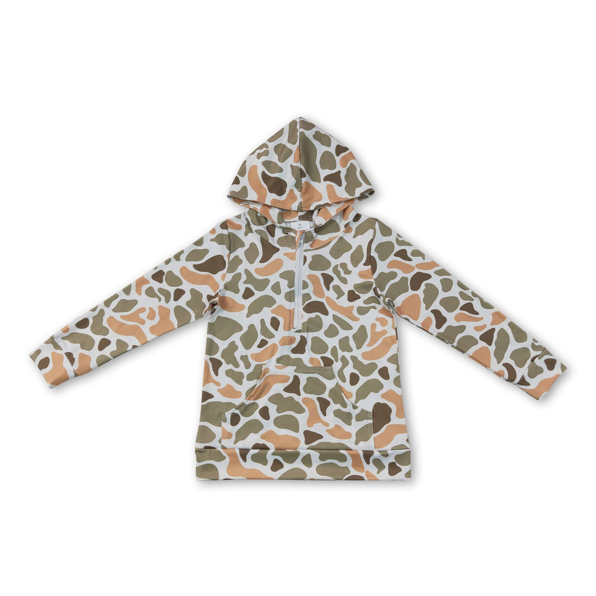 Long sleeves green camo pocket zipper kids boys fall hoodie