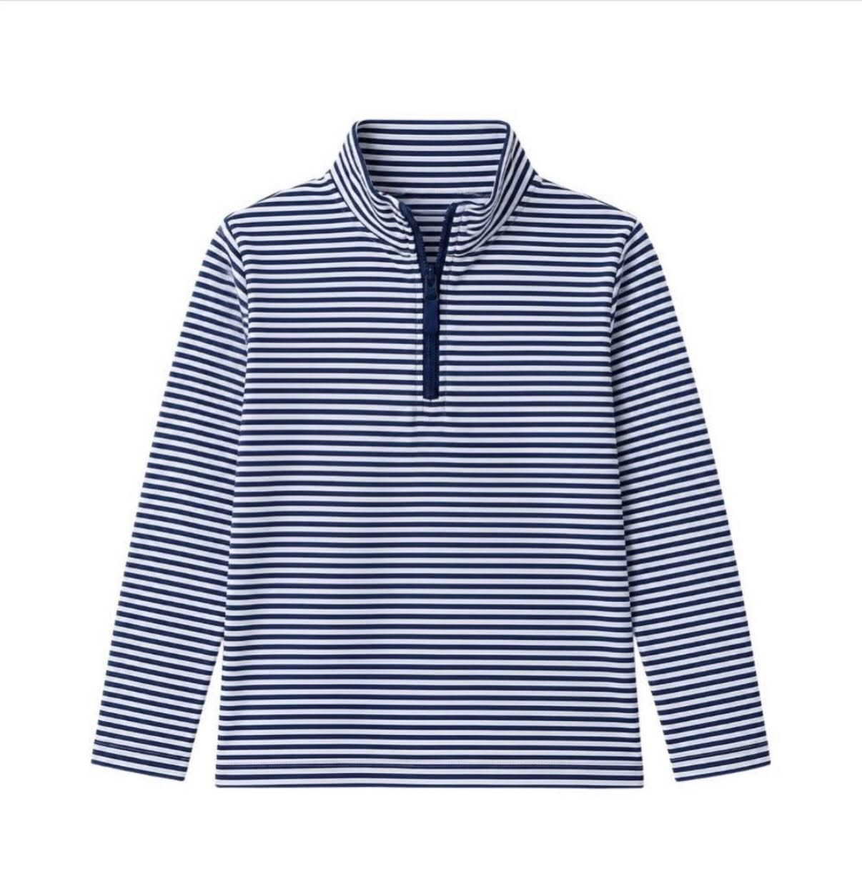 Long sleeves blue stripe kids boys zipper pullover