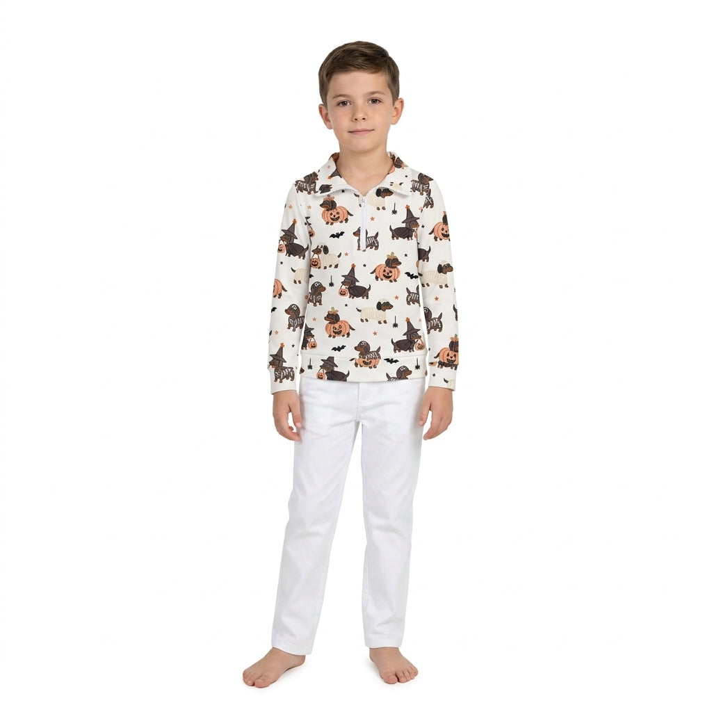 Pumpkin dogs kids boys zipper Halloween pullover