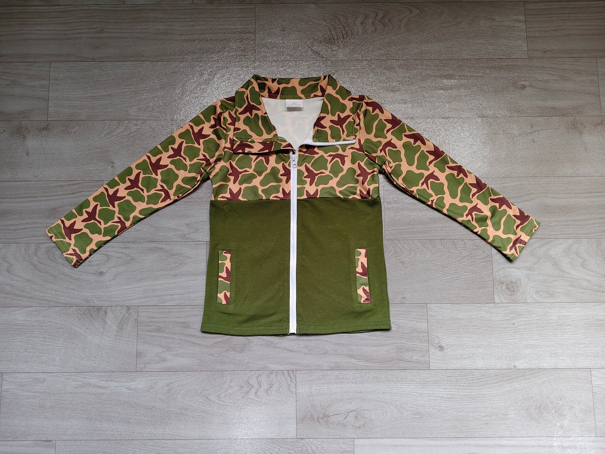 Long sleeves duck camo zipper pocket boys jacket