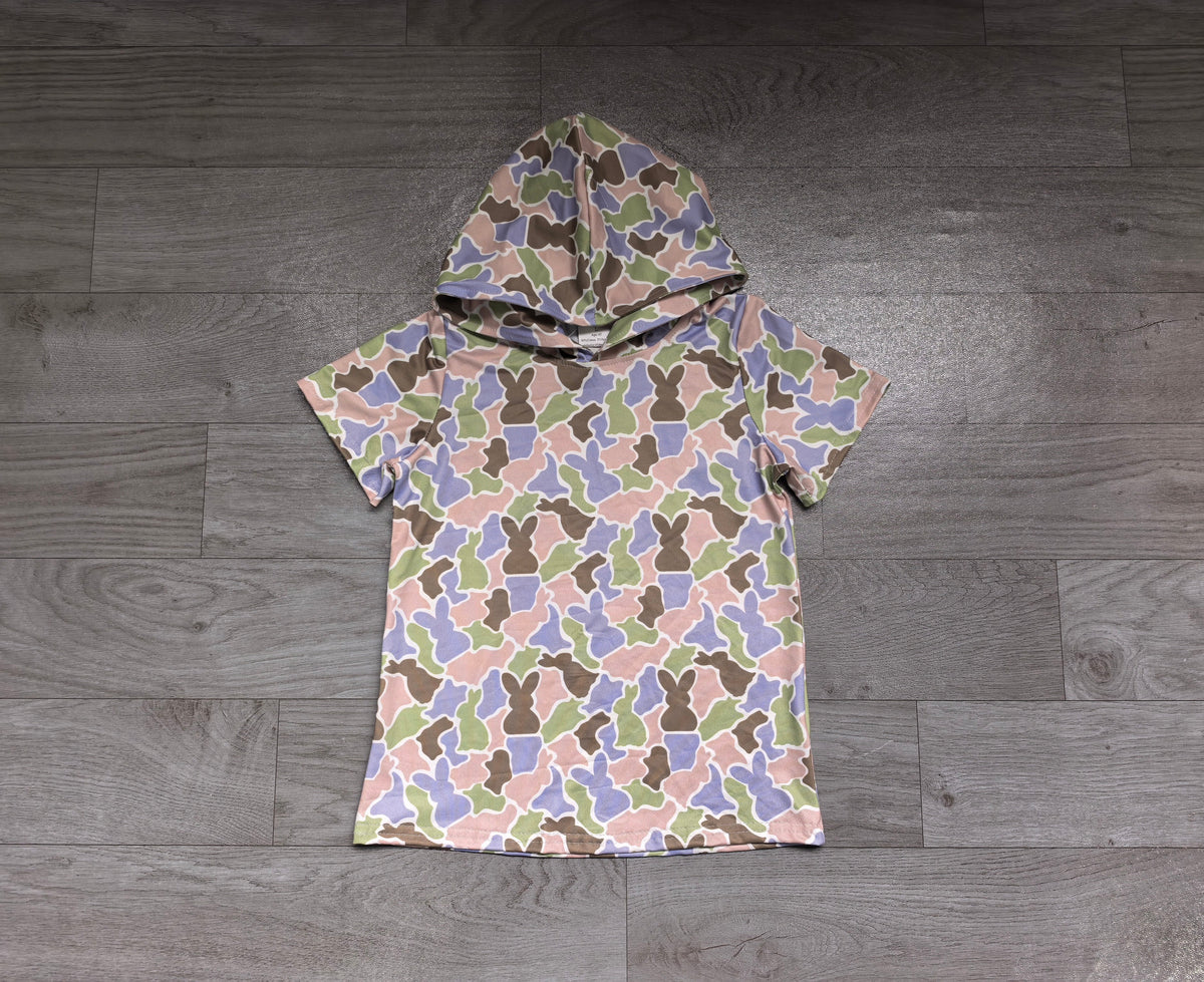 Short sleeves camo olive rabbit kids boys Easter hoodie