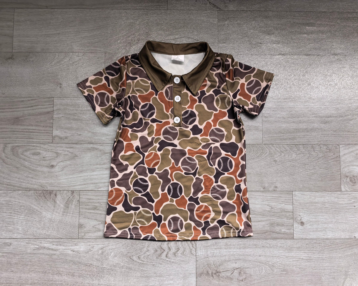 Short sleeves camo baseball kids boys polo shirt