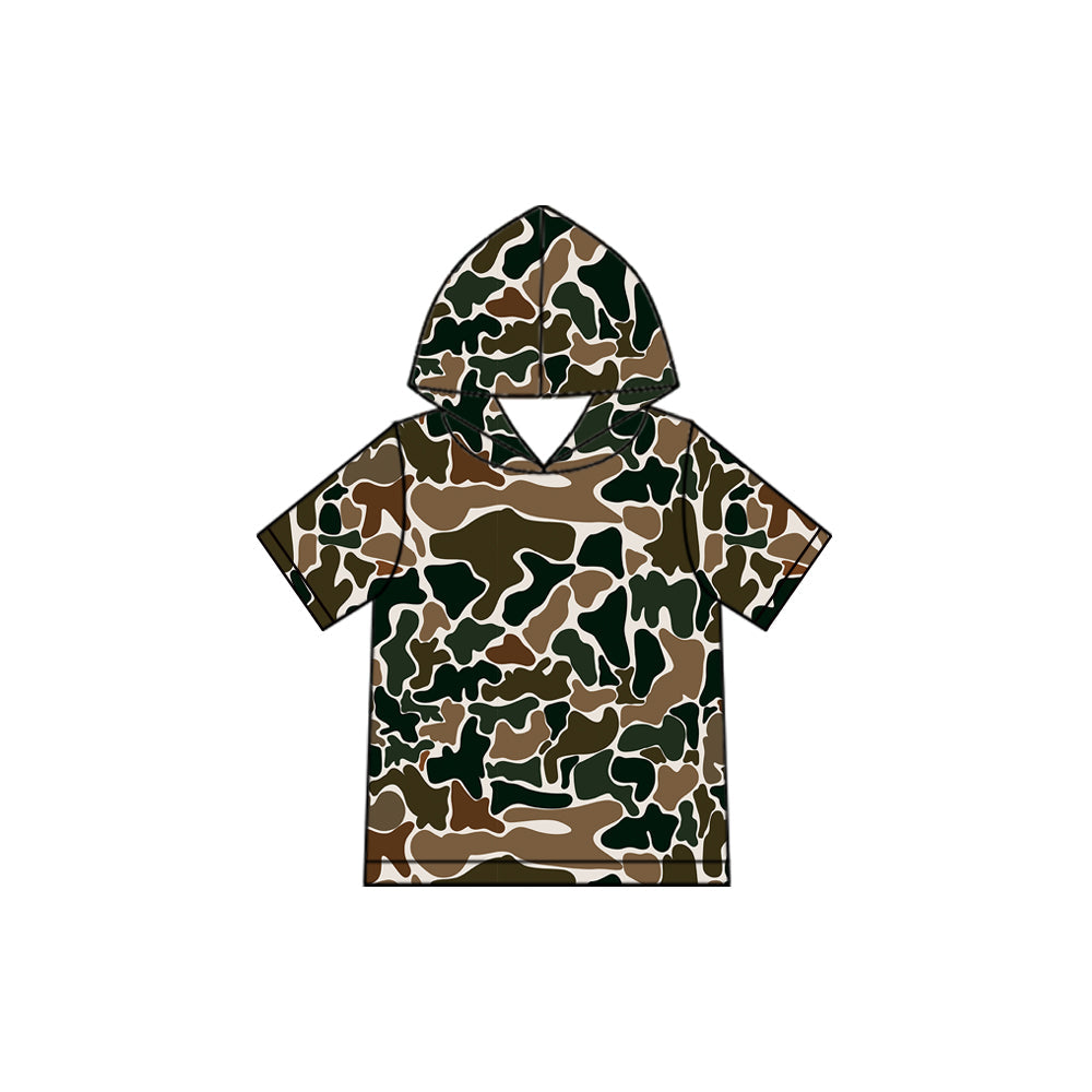 Short sleeves brown camo wholesale kids boys hoodie