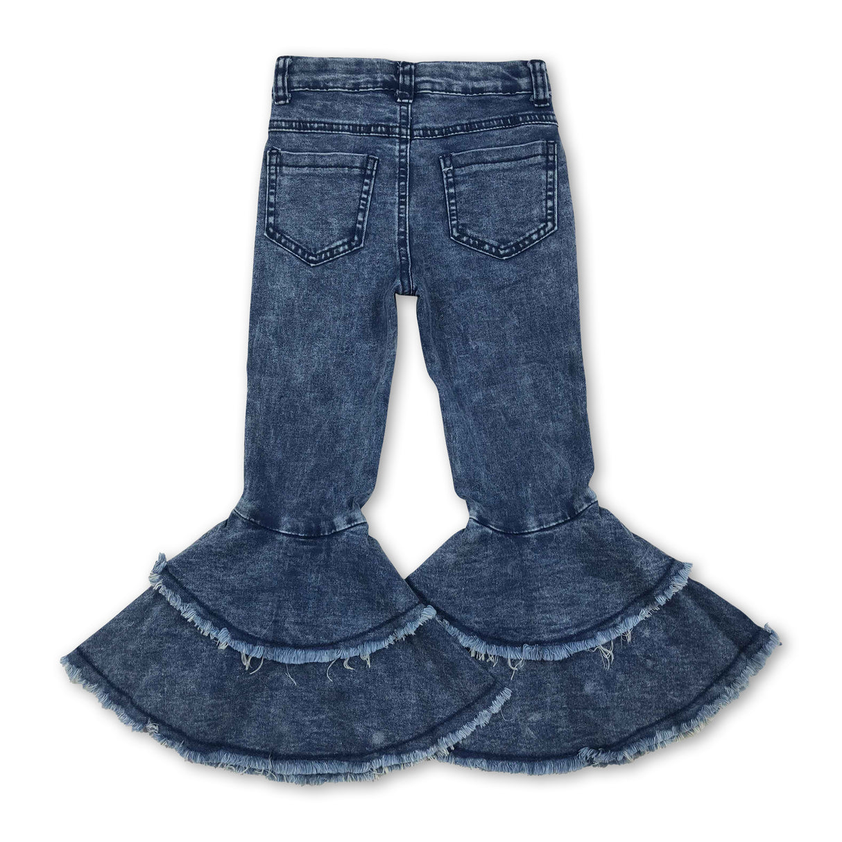 White washed ruffle bell bottom girls denim pants