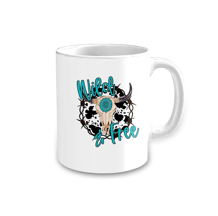 Wild and free bull skull coffee mug