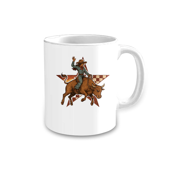 White stars rodeo western mug