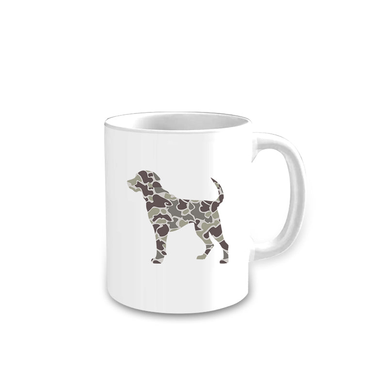 White camo hunting dog mug