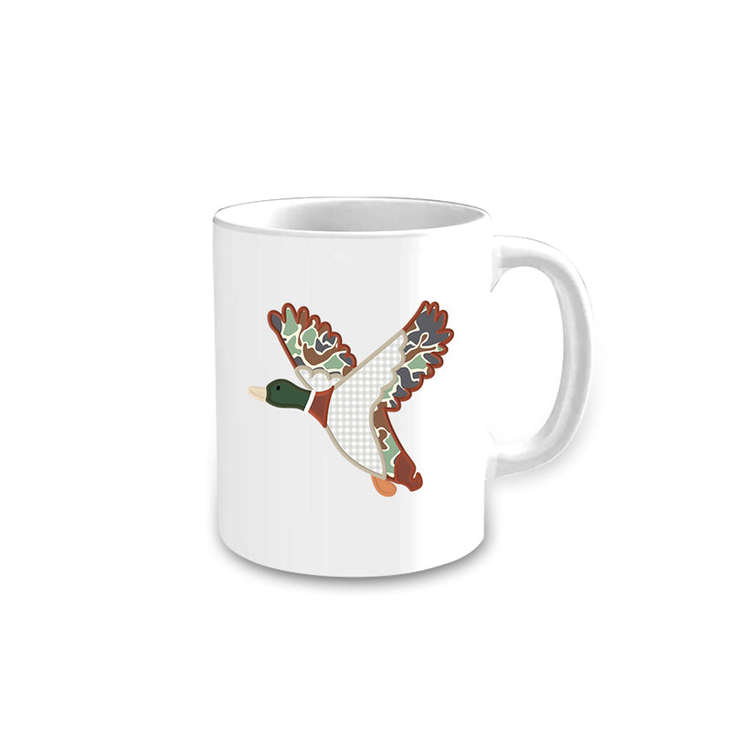 White hunting camo duck ceramic mug