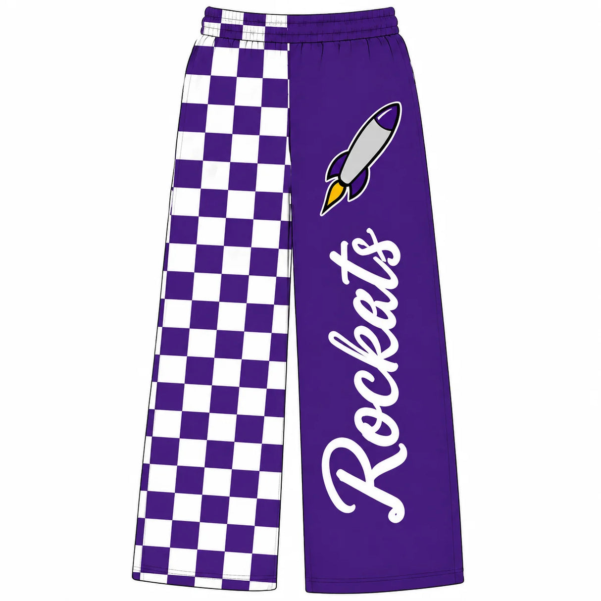 MOQ 5 pcs plaid purple rocket kids girls team pants