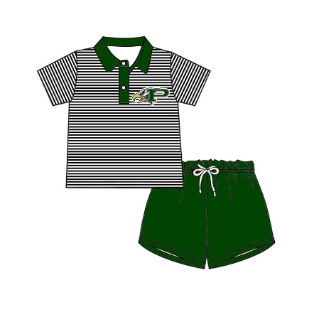 Deadline May 6 Green P stripe polo shirt shorts boys team clothes