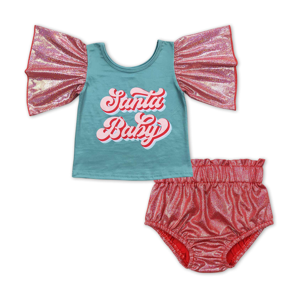 Santa baby top bummies baby girls Christmas outfits