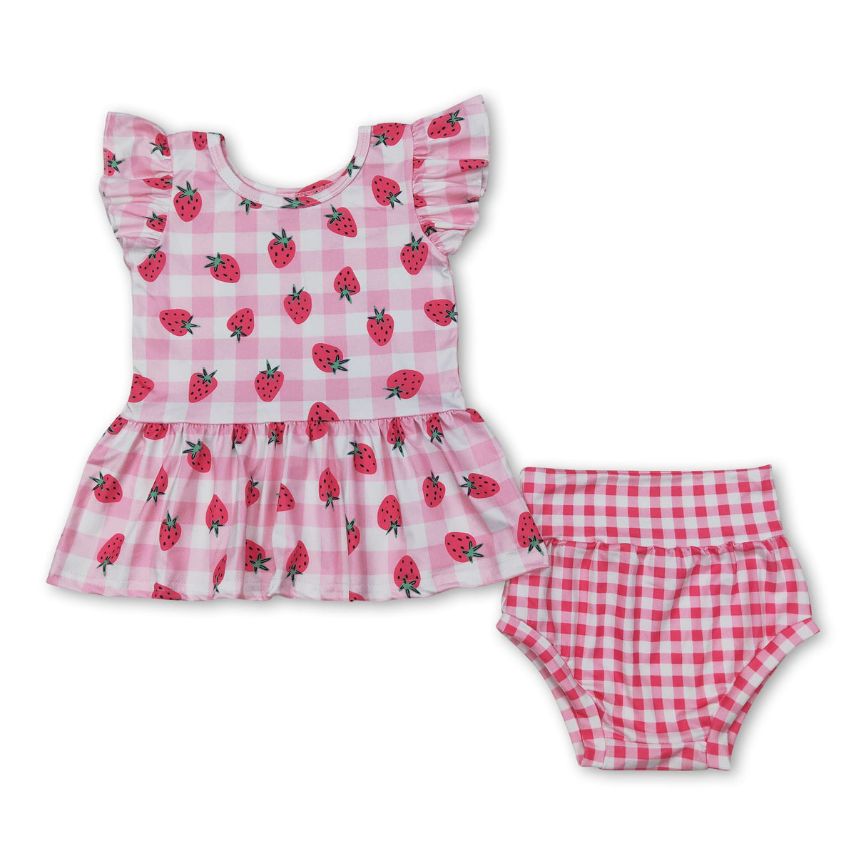 Pink plaid strawberry peplum bummies girls clothes