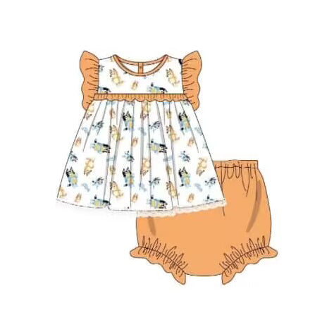 Flutter sleeves yellow dog tunic bummies girls set
